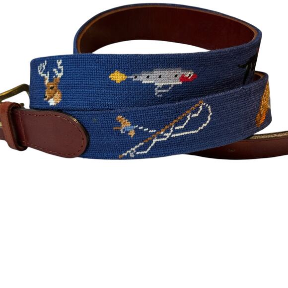 Smathers and Branson Southern Sportsman Needlepoint Belt Hunting Fishing Mens 42 - Picture 3 of 15